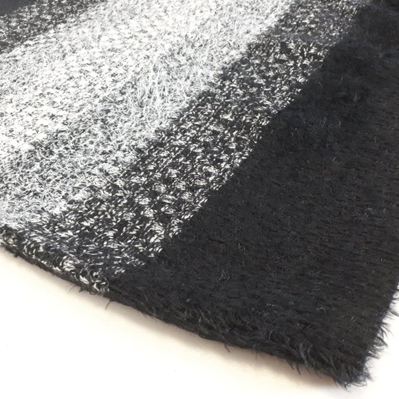 Fuzzy Knit Black Grey Gradient Striped Sweater - Picture 10 of 12